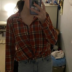 Orange flannel crop top (quarter zip)